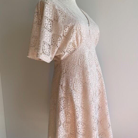 Cache Crochet Batwing Mini Dress Womens Size XS Ivory Paris Feminine Boho Flowy - Picture 4 of 12